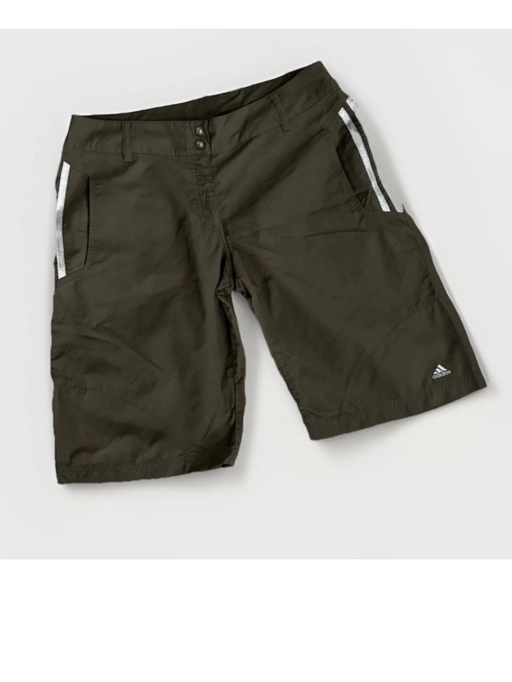 Adidas Men’s Olive Athletic Shorts with White Stripe